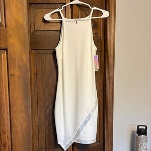 BCX Cream Asymmetrical Wrap Mini Dress Cocktail